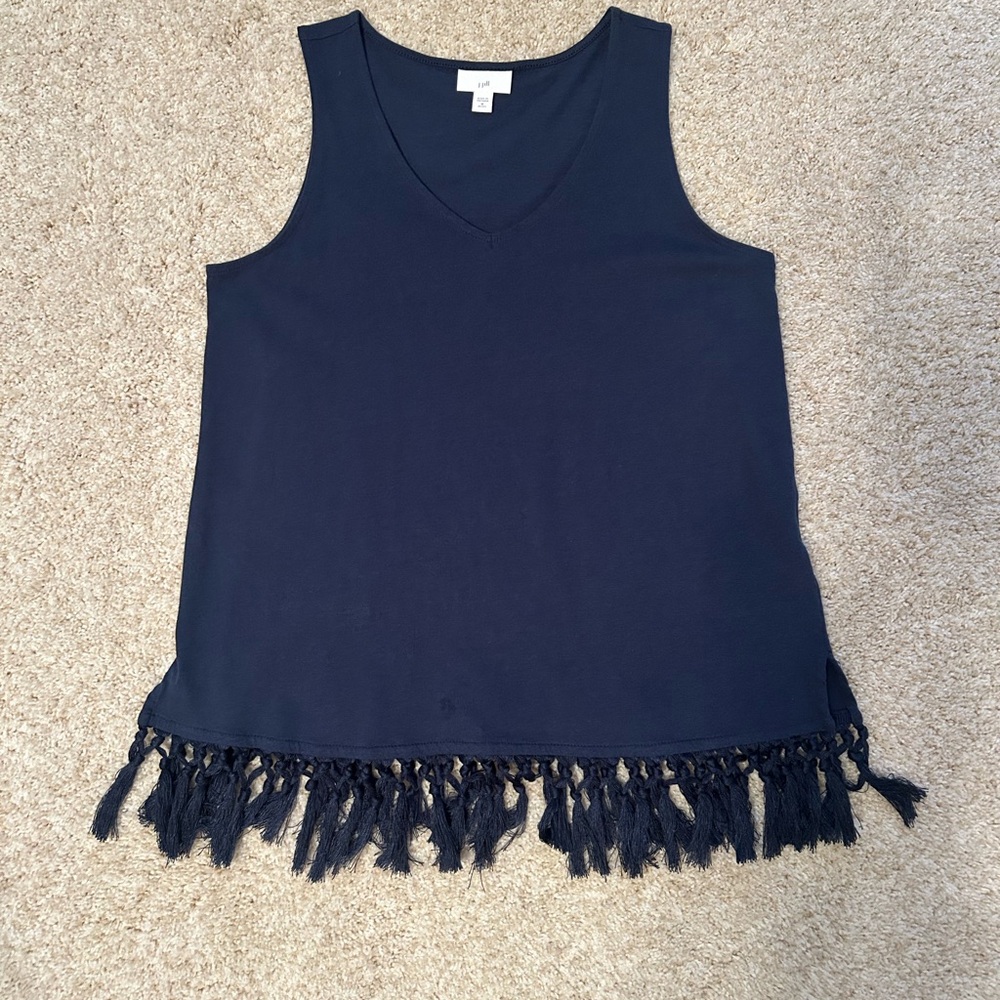J. Jill Navy Tank Top with Fringe Detail
